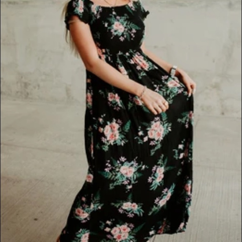 Mindy Mae’s Kelly Floral Off Shoulder Maxi Dress